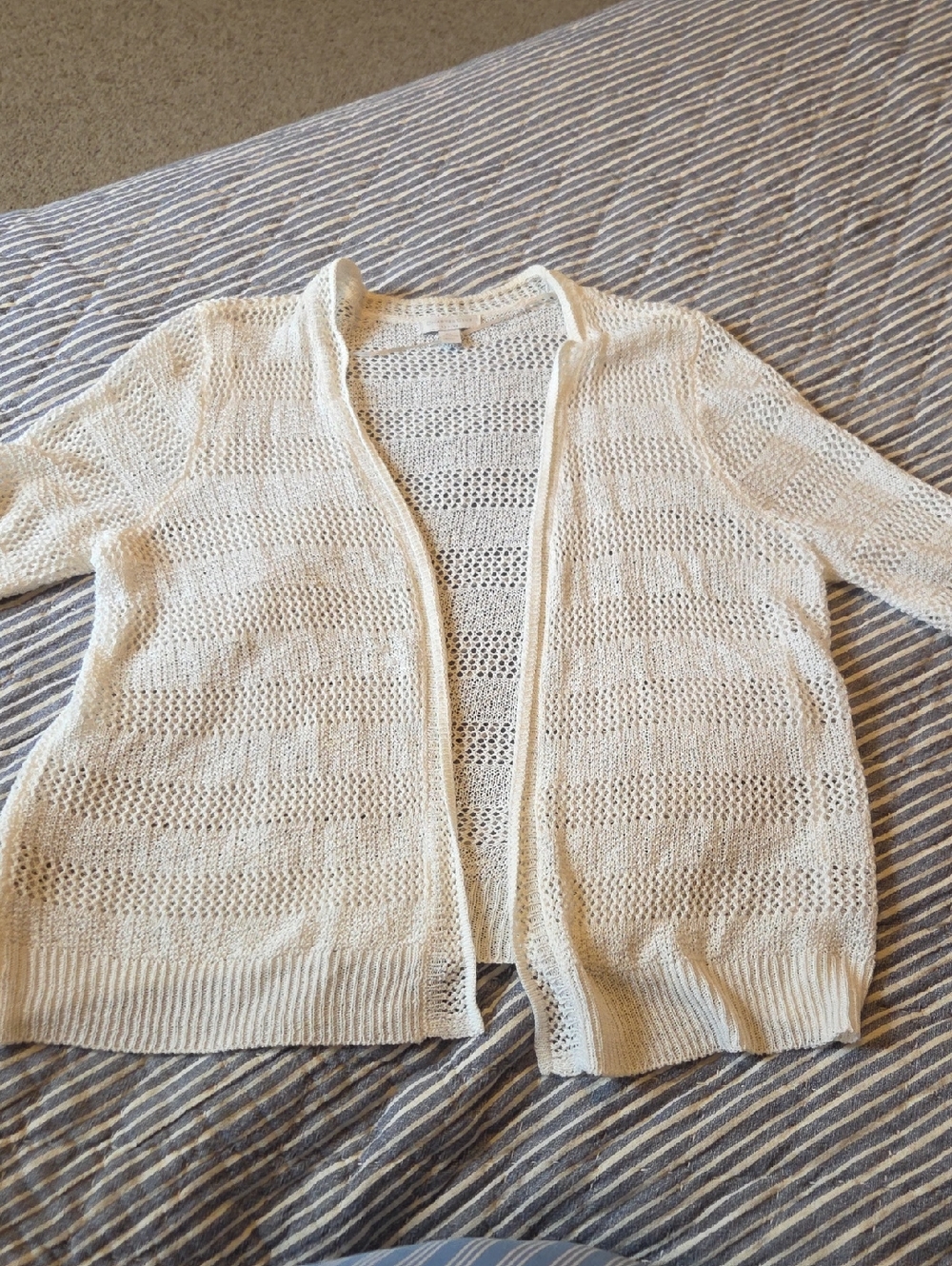 Charter Club Open-Front Cream Crochet Cardigan